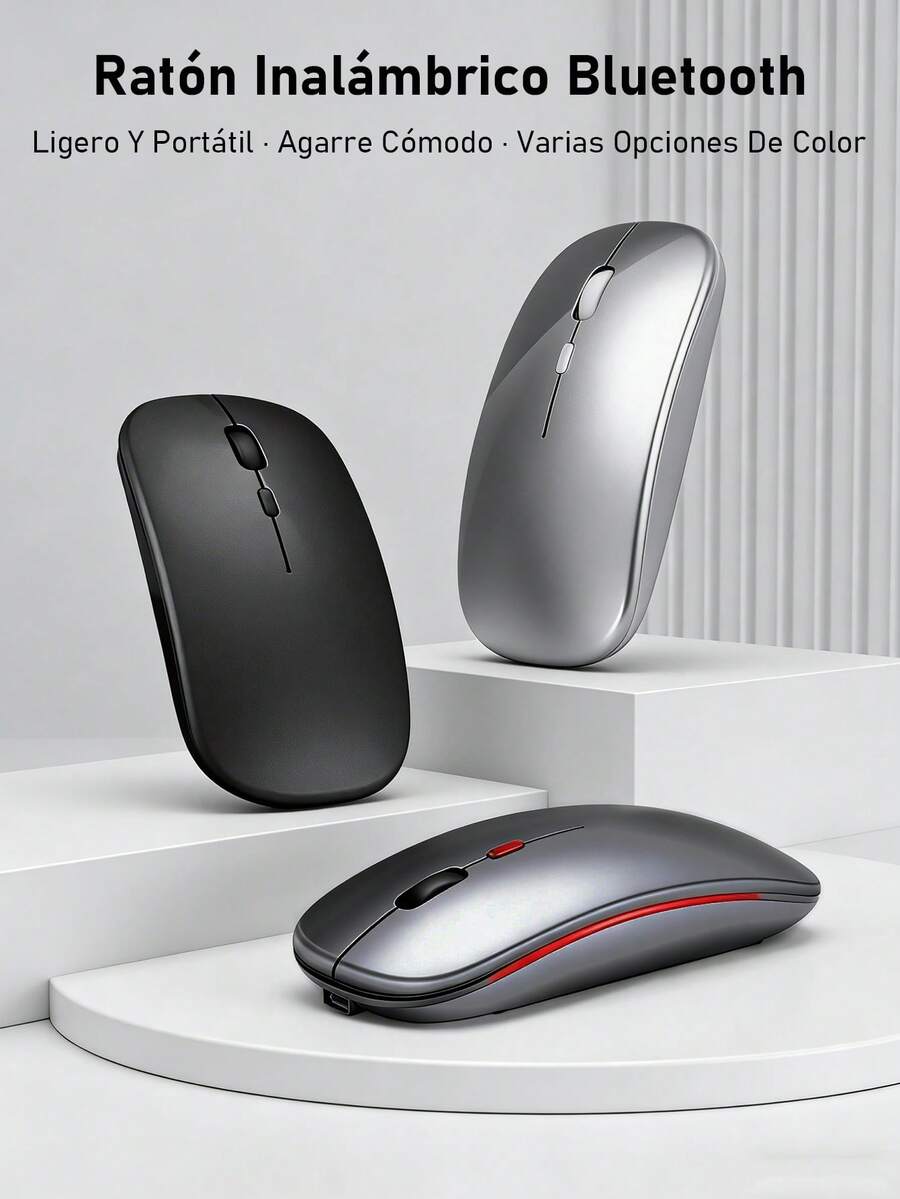 Bluetooth Wireless Mouse Rechargeable LED Silent Slim Portable Mouse (Bluetooth 5.2 & 2.4GHz USB Receiver) Dual Mode Computer Mouse For Laptop/IPad Tablet/Apple Computer/ - Silver - View 1