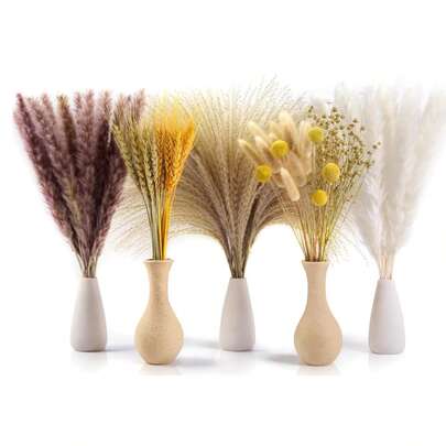 1 Bunch Of Pampas Grass Bouquet, Yellow & Brown Tones, Home Decor For Spring/Summer, Natural Plant Flowers, Suitable For Vase, Wedding, Bridal Bouquet, Home/Office, Party, Anniversary, Birthday Gift, Boho DIY Floral Arrangement