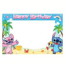 1件官方授权史迪奇生日派对拍照横幅，适合室内/室外派对装饰和庆祝活动，可用作拍照亭相框或门框装饰道具 - 彩色 - 查看 5