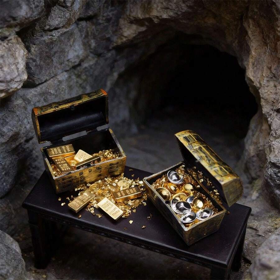 娃娃屋迷你金币和金条宝藏，珠宝盒娃娃屋配件装饰 - 彩色 - 查看 1