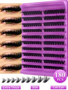 180/160pcs D Curl DIY Eyelash Cluster,40D-100D Cluster Eyelashes, 0.07mm D Curl 8-16mm Mixed Natural Eyelash Extensions, Super Thick And Lengthening Cluster Eyelashes, Curly Single Eyelashes, Thin And Lengthening Eyelashes,Lengthening And Cartoon-Like Appearance Eyelashes, Suitable For Beginners At Home180pcs Extra Thick False Eyelashes, 180pcs Large Capacity - Black - View 8