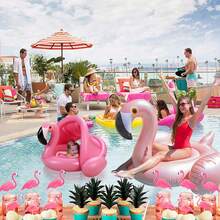 充气火烈鸟遮阳婴儿游泳圈，漂浮泳池床玩具，适合幼儿、婴儿、男孩和女孩 - 粉色 - 查看 3