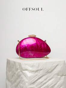 Rhinestone Marble Acrylic Evening Bag, New Wedding Bridal Dress Clutch Purse With Metal Chain Shoulder/Crossbody Strap, Party Banquet Handbag - Hot Pink - View 10