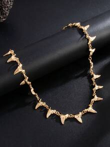 1件复古朋克摇滚不对称几何鲨鱼牙拼接吊坠金属项链，嘻哈高端休闲极简街头风，度假派对，日常情侣百搭时尚男士项链礼物 - 項鍊 - 查看 8