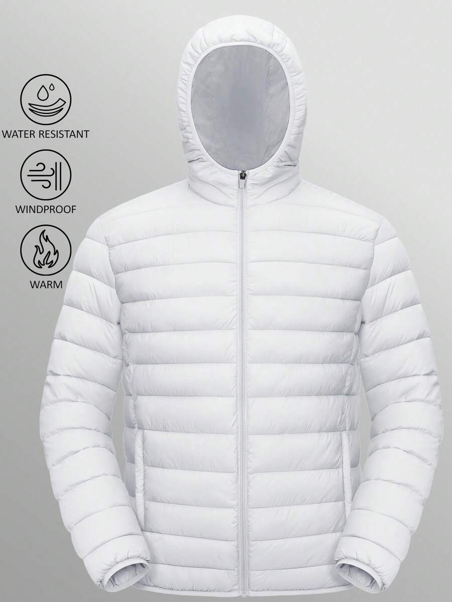 KEFITEVD Men's Lightweight Jacket With Hood Water Resistant Windproof Insulated Jacket Quilted Lined Winter Coats