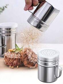 1pc Stainless Steel Powder Duster, Spice Jar With Lid, Cocoa Powder Shaker, Seasoning Powder Dispenser, Manual Powder Sifter, Powdered Sugar Shaker, Pepper Mill With Handle, Multi-Hole Spice Seasoning Bottle, Suitable For Icing Sugar - Multicolor - View 10