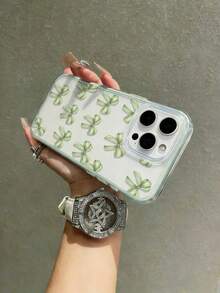 Bow-Knot 1pc 2-In-1 Green Bow Print Protective Phone Case Compatible With Apple 17/17Pro/17Promax/16/16Pro/16Promax/15/15Pro/15Promax/14/13/12/11, Soft Anti-Drop Cover - Green - View 5