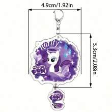 MY LITTLE PONY 1个小马宝莉角色亚克力时尚钥匙扣，动漫角色包括柔柔、暮光闪闪、珍奇、碧琪、苹果杰克和云宝黛西，可爱双吊坠钥匙扣，适合女性和小马宝莉粉丝 - 彩色 - 查看 3