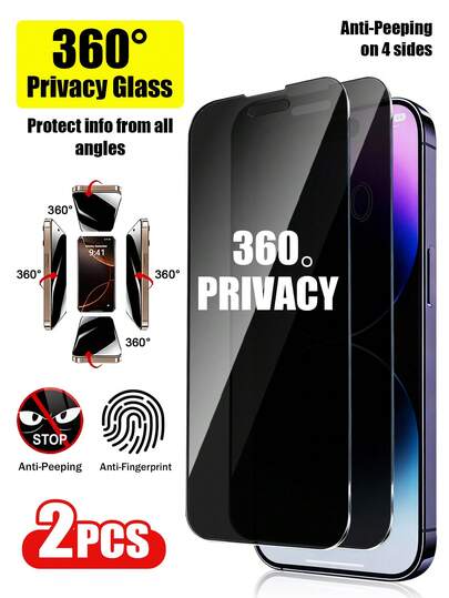XINHONGYU 2PCS Tempered Glass Screen Protector For Phone 11/12/13/14/15/16/17 Pro Max, 360-Degree Anti-Spy Privacy Guard, 4- Anti-Peeping, Glossy Finish, Privacy Screen Protector, Phone Screen Protector, Secure Display Cover, Clear Screen Cover, Sleek Design, Scratch Resistant Film, Highquality Glass, Protective Cover, Phone Guard, Phone Users, Tech Enthusiasts