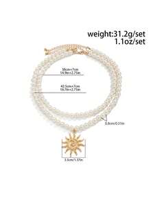 2件套嘻哈风仿珍珠火焰漩涡吊坠项链套装，几何链条饰品，复古摇滚街头风，百搭日常佩戴及男士礼物 - 項鍊 - 查看 5