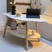 Cloud Coffee Tables With Large Tabletop, Oval Wood Coffee Table With Open Storage Shelf For Living Room Bedroom - Kayu kenari hitam - View 7