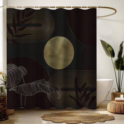 黑色和金色波西米亚中世纪风格浴帘套装，适用于浴室装饰、家居装饰、酒店、度假村、礼品