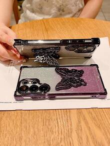 Luxury Electroplated Phone Case With Creative Butterfly Stand Holder, Rhinestone Glitter Sparkle Y2k Style, Summer New Fashion Silicone Shockproof Protective Soft Cover Compatible With IPhone 16 16e 15 14 13 12 11 X XS XR 8 7 Plus Pro Max Mini, Samgsung Galaxy S24 S25 Ultra, Compatible With Xiaomi Redmi, Compatible With Huawei Honor OPPO Reno MOTO Infinix Men / Women 2025 - Black - View 4