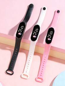5pcs/Set TPU Silicone Strap Kids LED Digital Watch With Heart Shape, Time, Month, Year, Week Display, Suitable For School, Daily Wear, Holidays Gift - Multicolor - View 3