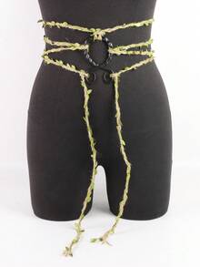 1 Set Green Leaf Handmade Woven Rope And PU Leather Buckle, Vintage Viking Market LARP Elf Forest Costume Roleplay Props DIY Strap Renaissance Period Accessories Halloween,For Summer Costume - A - View 13