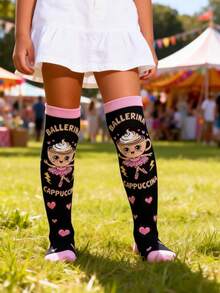 1 Pair Italian Brainrot Knee High Socks For Kids Girls, Cute Ballerina Cappuccina Dance Long Socks, Funny Italian Meme Gift - Multicolor - View 5
