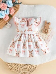 Vestido de conejo lindo para bebé recién nacida, vestido dulce para uso diario - Rosa - Ver 2