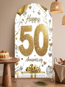 Personalized Elastic Arch Decor Cover, Gold 50th Anniversary Celebration Arch Background Cover, 2D Flat Printing - Polyester Fabric, Easy To Set Up, Suitable For Ceremonies, Photography, Banquets And Anniversaries, Home Decor, Holiday Decorations And Outdoor Party Props - Multicolor - View 5