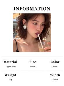 1 par de pendientes de botón asimétricos de metal con textura geométrica para mujeres, únicos y de alta gama para uso diario, citas y eventos de noche - Plateado - Ver 9