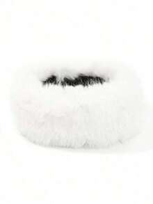 1pc Women's Faux Fur Headband, Solid Black Fluffy Earmuffs Headwrap, Hollow Top Winter Hat - 純白 - 查看 9
