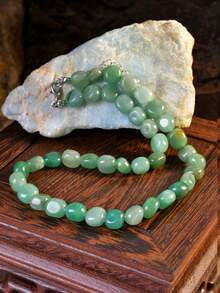 不对称天然石项链，复古夸张自然主义风格颈链，随机串珠项链，镶嵌樱花玛瑙、紫水晶和绿东陵石，女士礼物 - 彩色 - 查看 16