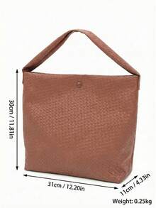 Minimalist Style Women's Large Capacity Shoulder Bag, Simple Versatile Bucket Tote Bag, Office/Commute Shoulder Bag - Brown - View 5