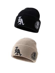 2pcs/3pcs LA Letter 3D Embroidery Beanie Hats, Suitable For Autumn/Winter Daily Wear And Keeping Warm - A - View 17