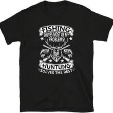 Camiseta de manga corta genérica divertida de caza y pesca que resuelve la mayoría de mis problemas. - Negro 3 - Ver 1