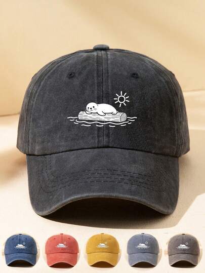 1 pieza Gorra de béisbol unisex casual de estilo retro de uso versátil y todo el año, con estampado de nutria, ajustable y lavada, adecuada para uso diario