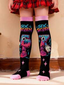 1双“脑洞大开”67号过膝长袜，适合女孩，67号主题长袜，67号情人节礼物，67岁生日礼物，可爱唯美星形图案袜子 - 彩色 - 查看 2