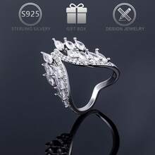 1枚925纯银立方氧化锆翼形拥抱设计优雅女士戒指，适合休闲、派对、婚礼、节日、生日、情人节等场合佩戴。 - 銀色 - 查看 7