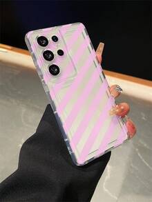 1个粉色条纹图案，带缓冲透明防摔TPU手机保护壳，适合作为节日礼物，兼容三星手机，男女通用 - 彩色 - 查看 4