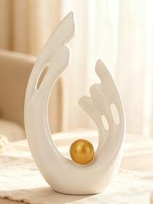 现代抽象白色雕塑套装（2件），优雅简约艺术装饰，饰以金色球形点缀，时尚的桌面摆件，适用于客厅、卧室、办公室和书架展示，是现代家居装饰爱好者的完美乔迁礼物。 - 1PC - 查看 4