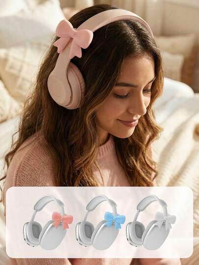 Silicone Bow Headphone Accessory 2pcs 3D Bow Clip Decor Set, Cute Coquette Style Headphone Attachment, Soft & Flexible Lightweight Silicone, Easy Clip-On Secure Fit, Universal For Over-Ear & On-Ear Headphones, Aesthetic Daily Decoration For Girls & Teens, Perfect Birthday & Holiday Gift