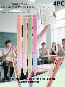 3-Color Retractable Ballpoint Pen Set, Black/Red/Blue 0.5mm Ink, Cute Gel Pens For Office, School, Business Writing, Smooth & Durable Multi-Function Stationery - Multicolor - View 14