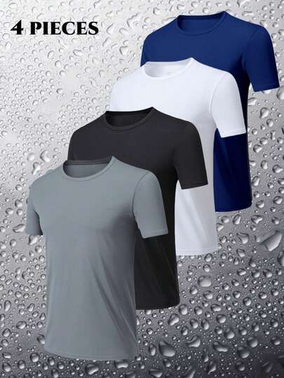 4pcs Summer Fitness Moisture-Wicking Short Sleeve T-Shirt, Outdoor Sports Half Sleeve Top, Breathable Marathon Running Shirt, Couples Quick-Dry Sportswear