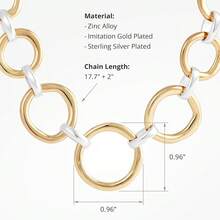 Two Tone Pendants Necklace For Women, 18K Gold & Silver Plated Layered Link Chain, Statement Necklace, Mixed Metal Jewelry,  Fashion Necklace Gift For Her - CircleLink - 查看 3