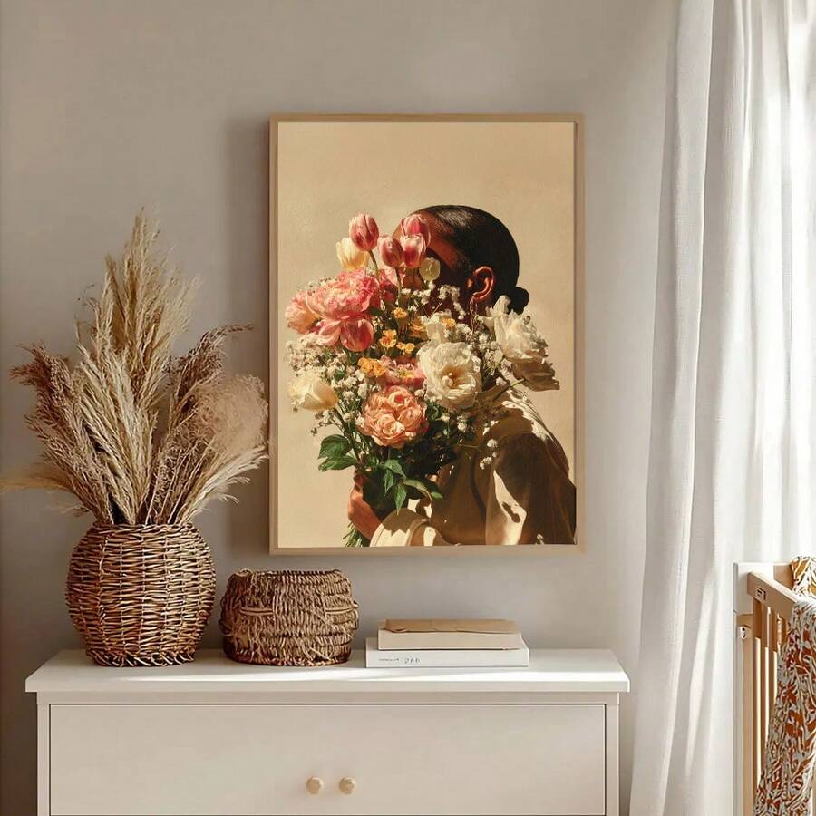 1 sztuka w ramce/bez ramki, boho kwiatowy, kobieta, modny plakat na płótnie, vintage, kwiat, wydruk ścienny, abstrakcyjna postać, minimalistyczny, rustykalny, rustykalny obraz dekoracyjny do mieszkania, salonu, sypialni, nowoczesnej dekoracji domu - A - Zobacz 1