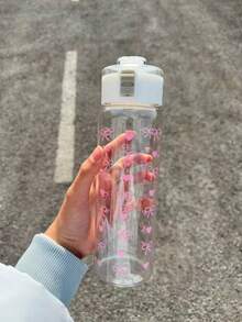 可爱蝴蝶结透明水瓶，防漏翻盖运动水瓶，女士大容量便携户外骑行水杯，适合上学、健身、日常使用，可重复使用塑料瓶 - 彩色 - 查看 4