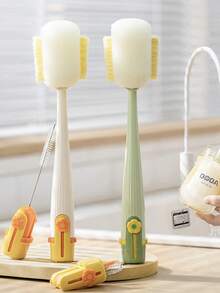 Ensemble de 5 brosses de nettoyage de bouteille, taille : 30,5 cm x 5 cm. Ensemble de brosses de nettoyage de bouteille d'eau multifonctionnel tout neuf comprenant un couvercle portable détachable et une brosse pour couvercle, une brosse pour paille, une brosse pour buse, une brosse pour fente et une brosse pour le corps de la bouteille. Peut facilement nettoyer jusqu'au fond de la tasse, ne s'accumule pas facilement. (Vert+Blanc, Jaune+Blanc) - Multicolore - Voir 3