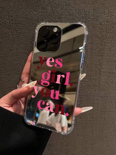 1pc Yes Girl You Can Pattern Print Mirror Acrylic Anti-Fall Phone Case Compatible With IPhone 13/11/17/17pro/16/14/15/15pro/15 Plus/15 Promax/7plus/8plus/X/Xs Max/Xr/11pro/12pro/13pro/14pro/12mini/13mini/11promax/12promax/13promax/14promax/14plus/17pro Max/17Air/6/6s Plus/7/8/16Pro/16plus/16promax/Se2/17promax&Compatible With Samsung Galaxy/A54/A14/A12/A13/A15/A32/A33/A24/A52S/S20/S21/S22/S23/S24/S23Plus/S24ultra/S25/A15/A33/A23
