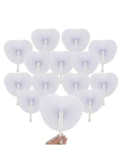 1/3/5pcs White Heart Shaped Blank Paper Fans, European Style Wedding Supplies, DIY Party Decorations, Heart Shaped Fans, Advertising Fans, Gifts