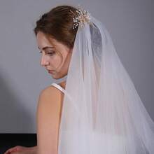 1pc Elegant Bridal Wedding Headpiece With 3D Floral Veil And Hair Comb, Romantic Short Double-Layer Veil, Valentine's Day Hair Accessory - Multicolor - View 9