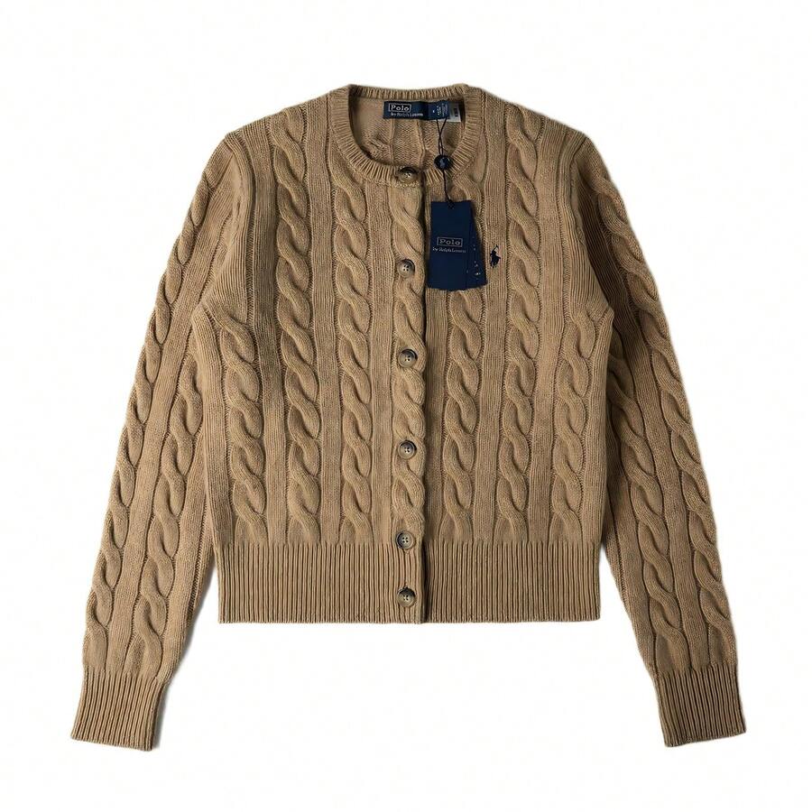 Polo Ralph Lauren Classic Embroidered Wool Cardigan  ,Women's Knitwear - Khaki - View 1