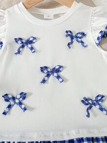 Blusa sin mangas casual para niñas con diseño de lazo, unicolor, adecuada para salidas de primavera/verano - Blanco - Ver 5
