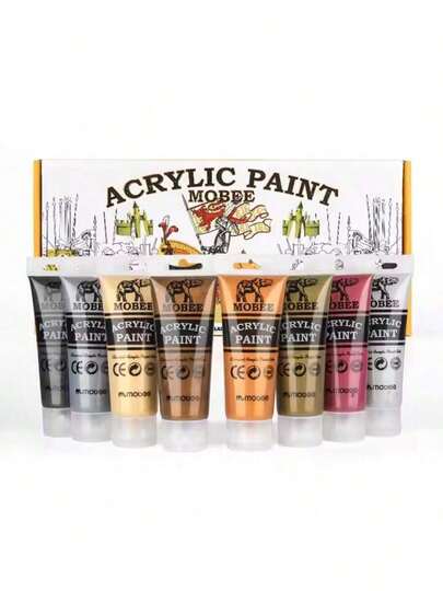 Set de 8 piezas de marcadores acrílicos metálicos y clásicos Mobee Profesional para principiantes y pintores profesionales avanzados, un regalo de Navidad y deseo de Año Nuevo