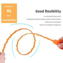 1-Piece Drain Pipe Unclogging Tool Set, Plastic Drain Pipe Unclogger, Designed Specifically For Removing Hair From Shower Rooms, Kitchen Sinks, Bathtubs, And Bathroom Pipes, Effectively Captures Hair During Drain Cleaning. - 1PC-orange - View 7