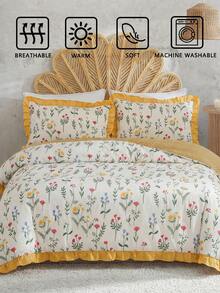 2pcs/3pcsFloral Prints Bedding Set - 1Comforter Cover & 1/2 Pillowcases, Soft Polyester, Breathable & Machine Washable Cottagecore Ruffle Decor, Farmhouse Style ,Bedroom Accessories - Multicolor - View 6