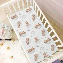 Oaoleer 1PC Crib Sheets For Boys & Girls, Teddy Bears Clouds Pattern, Neutral, Mini Crib Mattress Sheets, Fitted - Multicolor - View 4