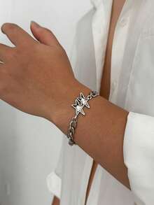 一款波西米亚风格几何不对称凹槽五角星NK链吊坠手链。复古时尚、度假派对、日常休闲、街头摄影、婚宴、男女摇滚嘻哈风、节日生日百搭手链。 - 手鍊 - 查看 4